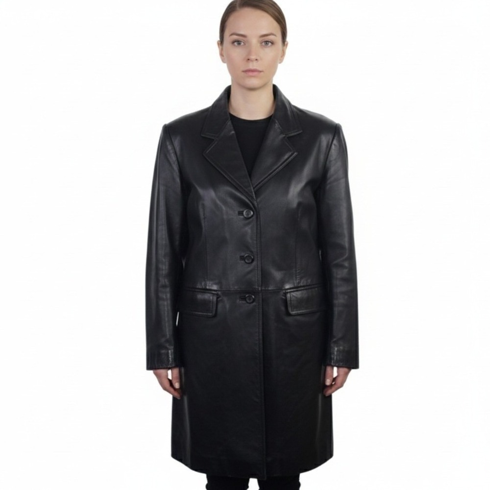 Lambskin Coat Womens Petite M Black Leather Long Jacket Mob‎ Wife Quiet Luxury